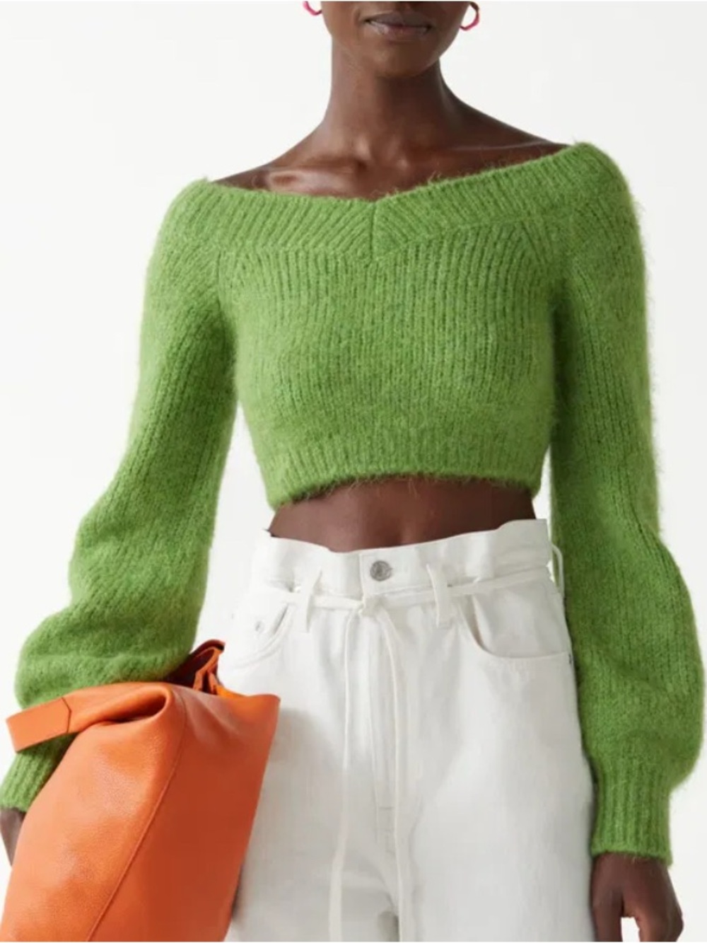 & OTHER STORIES Green Off-Shoulder Wool Alpaca Knit Jumper Sweater Size L